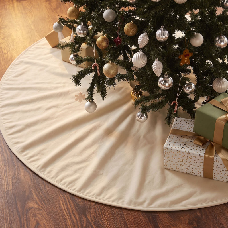Jupe de sapin de Noël luxueuse en velours crème classique 60 po