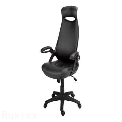 Fauteuil de bureau noir en similicuir noir, hauteur réglable, pivotant, ergonomique, accoudoirs, bureau d'ordinateur, contemporain moderne