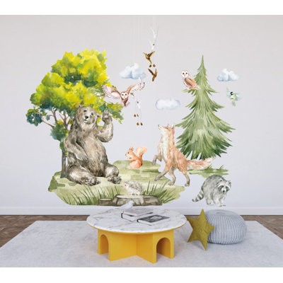 Autocollants muraux Animaux et arbres de la forêt | Autocollants muraux Forêt pour enfants | Vinyle repositionnable