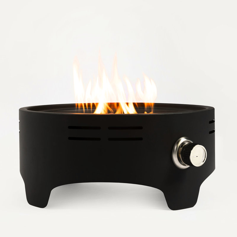 15 Inch Camping Fireplace - Portable Tabletop Propane Stove With Cooking Support, Stainless Steel Burner, Black Steel, 2.2Inch Bowl Depth 15" Burner Quick Connect, Adjustable Flame, Included Lid And