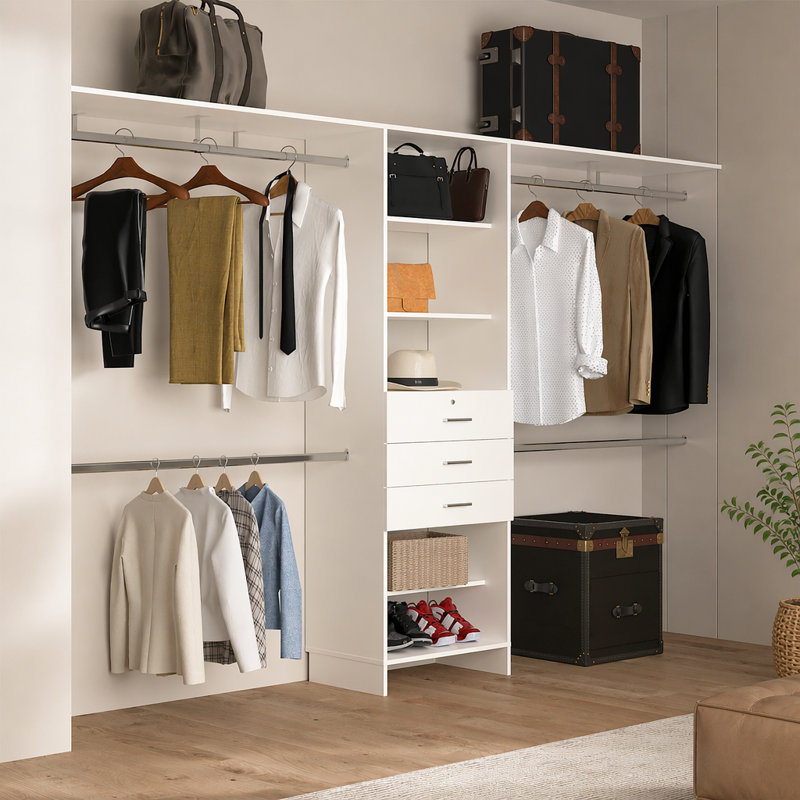 Système de placard, 3 tiroirs, 5 tablettes, Blanc