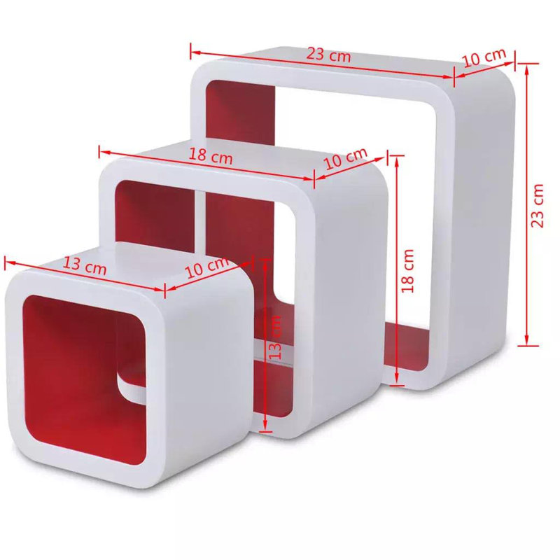 Dudley 3 Piece MDF With A Matte Finish Floating Shelf, White/Red