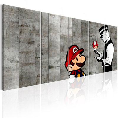" Banksy Mario On Concrete Wall "