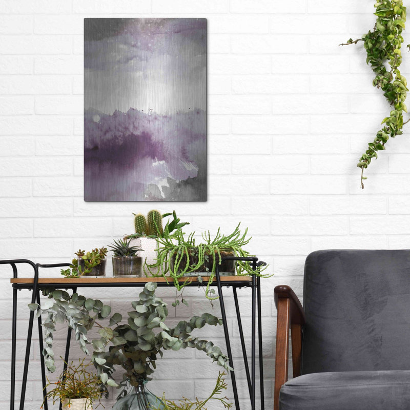 «Midnight At The Lake II Amethyst Grey Crop» par Mike Schick, art mural en métal, H 16 po x l 12 po x P 0,13 po