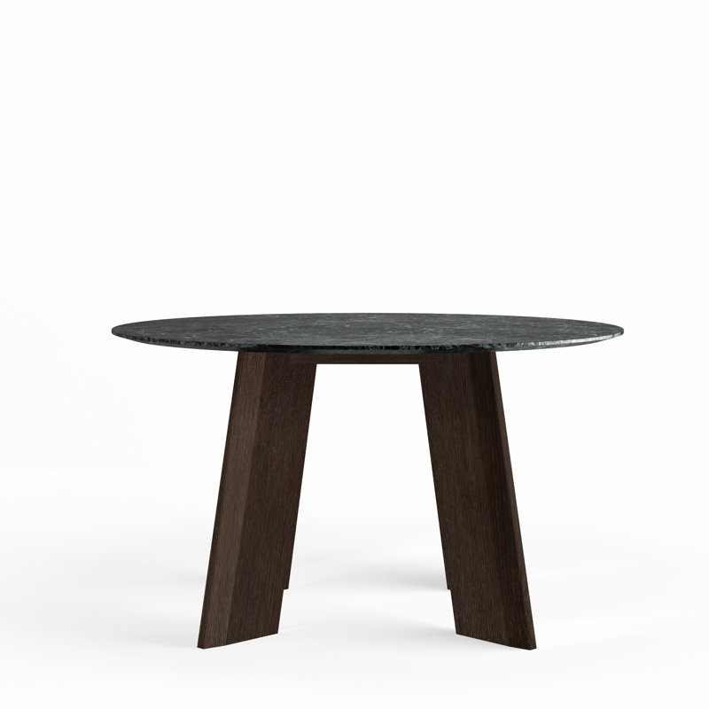 Modern Fin Round Marble Dining Table, Black/Banco Brown