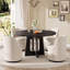 Ensemble de salle à manger moderne de 5 pièces avec des chaises pivotantes rondes en lin beige rembourrées et à roulettes-418566037-418566042