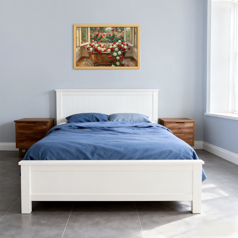 Scène de jardin romantique avec roses de bain romantiques, H 12 po x l 18 po, Toile tendue, Ne s’applique pas