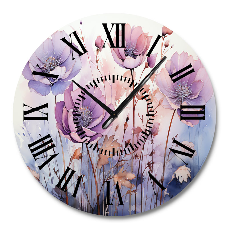 Horloge murale mauve à fleurs mystiques mauves II, Grand