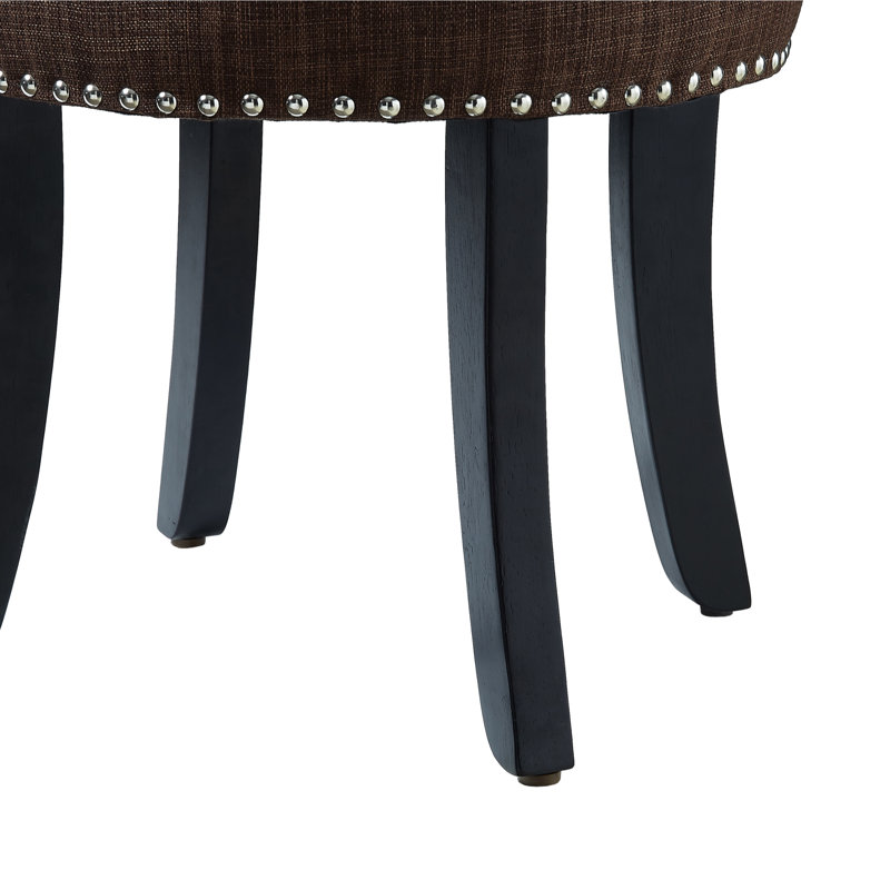Tabouret de coiffeuse à dossier roulé en lin / velours avec garniture cloutée Bardot, Brun