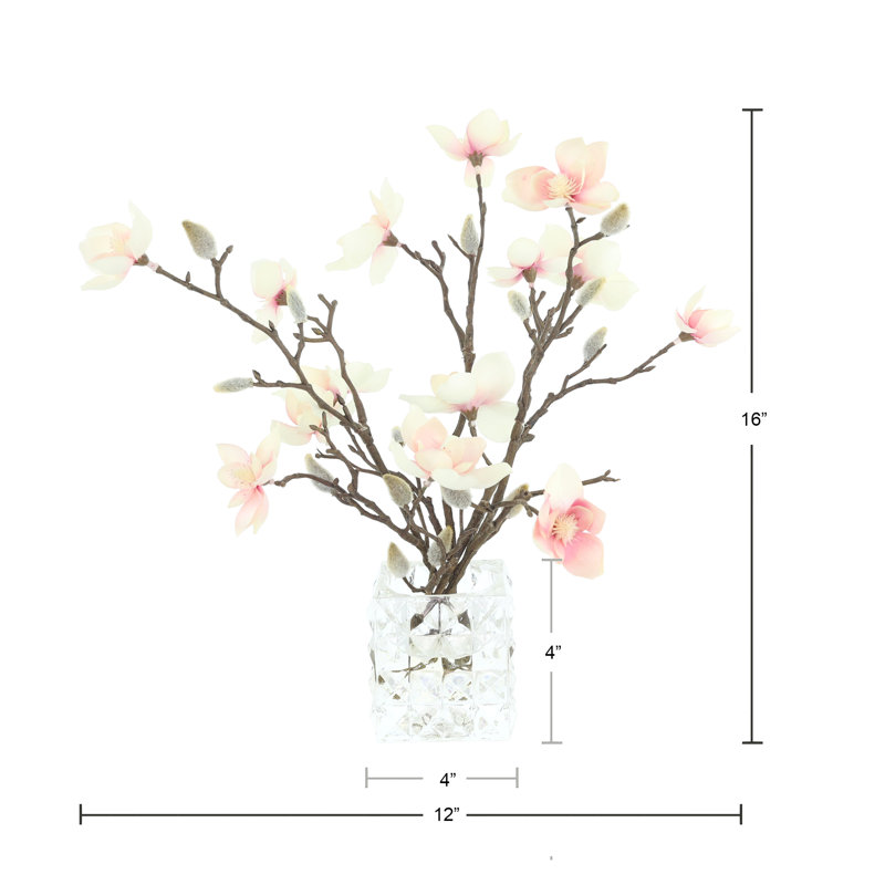 Magnolias Arranged in a Glass Vase, Pink/White/Brown