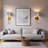 Dimmable Armed Wall Sconces Wireless Empire Metal Shade Gold and White Fixture for Mirror Painting-1260628250