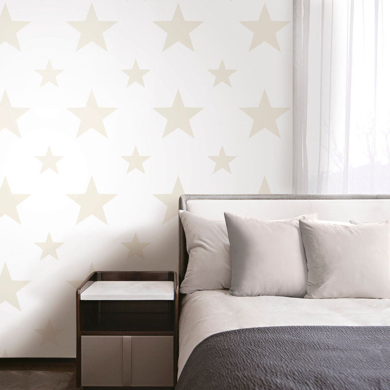 Style Sisters Classic Double Star Design Wallpaper Roll, Beige