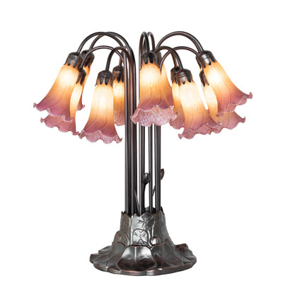 Lampe de table 12 lumières de haut ambre / mauve 24 "Tiffany Pond Lily