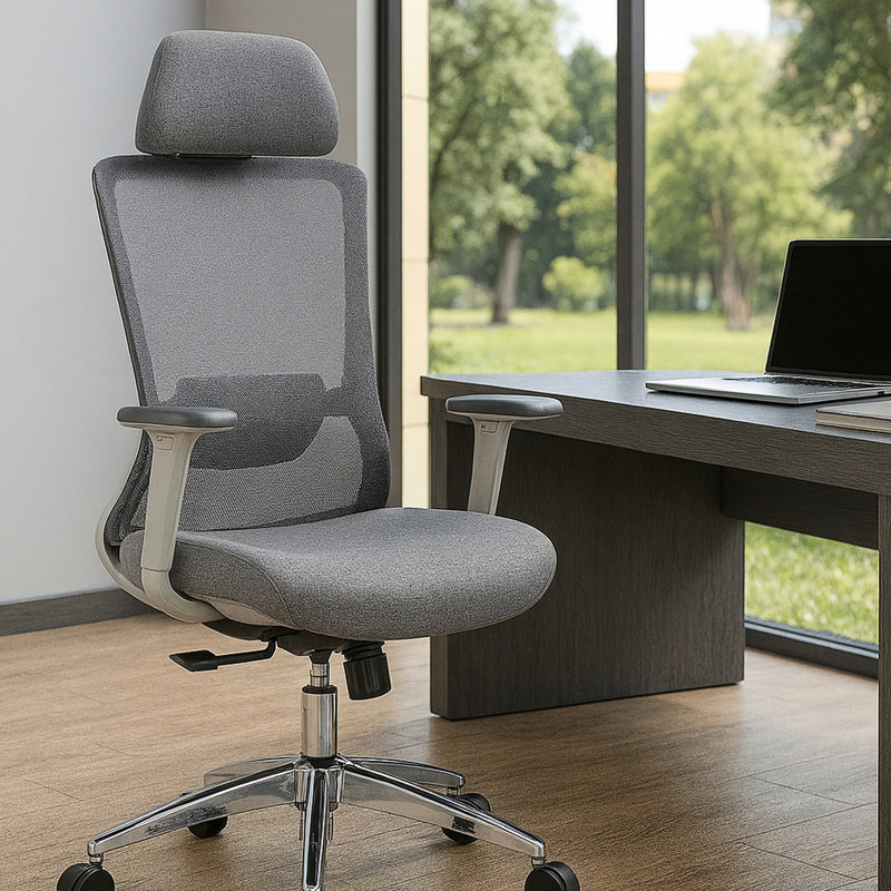 Chaise de bureau en filet à haut dossier, Grey, Silver