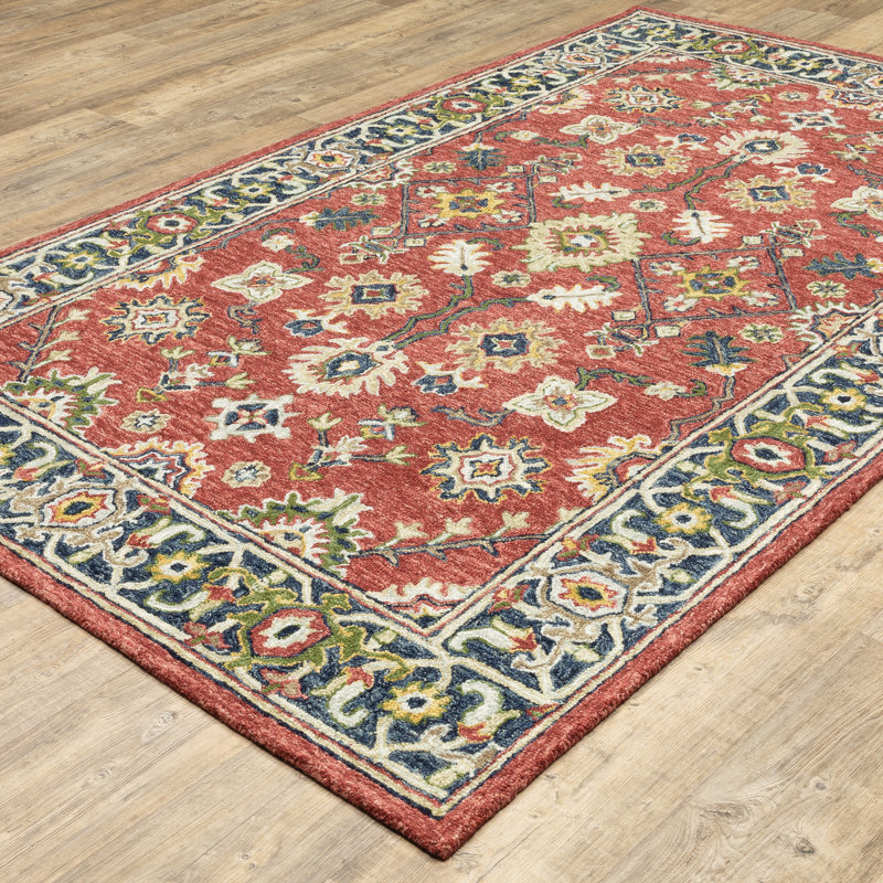 Tapis rouge en laine crocheté à la main Schuck, Rectangle 5 pi x 8 pi