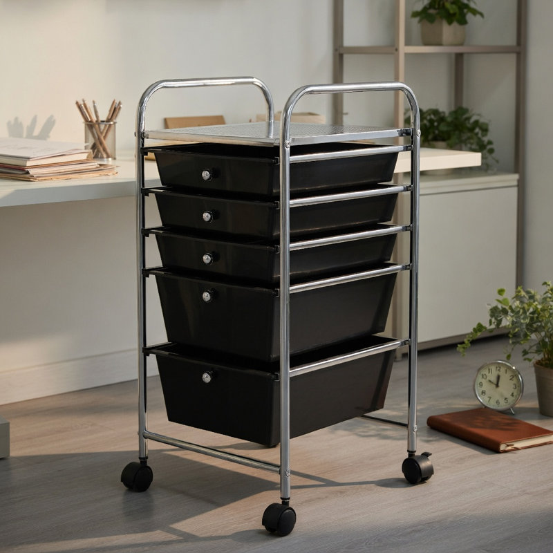  Chariot de rangement roulant à 6 tiroirs avec freins, structure en acier robuste, tiroirs en PP, organisateur compact pour la cuisine, la salle de bain, la salle de bricolage et le bureau, noir