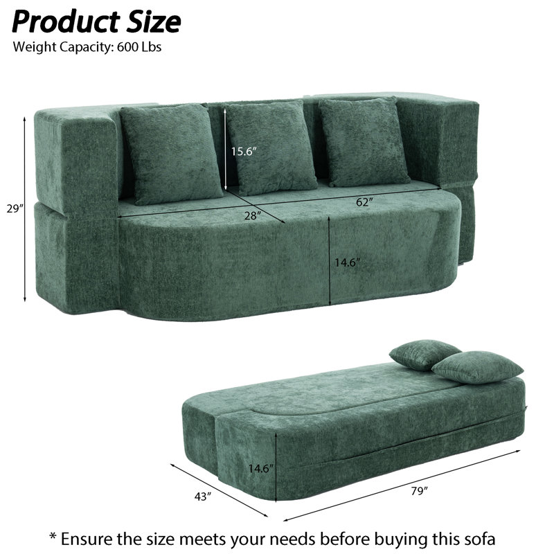 Canapé-lit pliant convertible 79 po Boneless, Vert