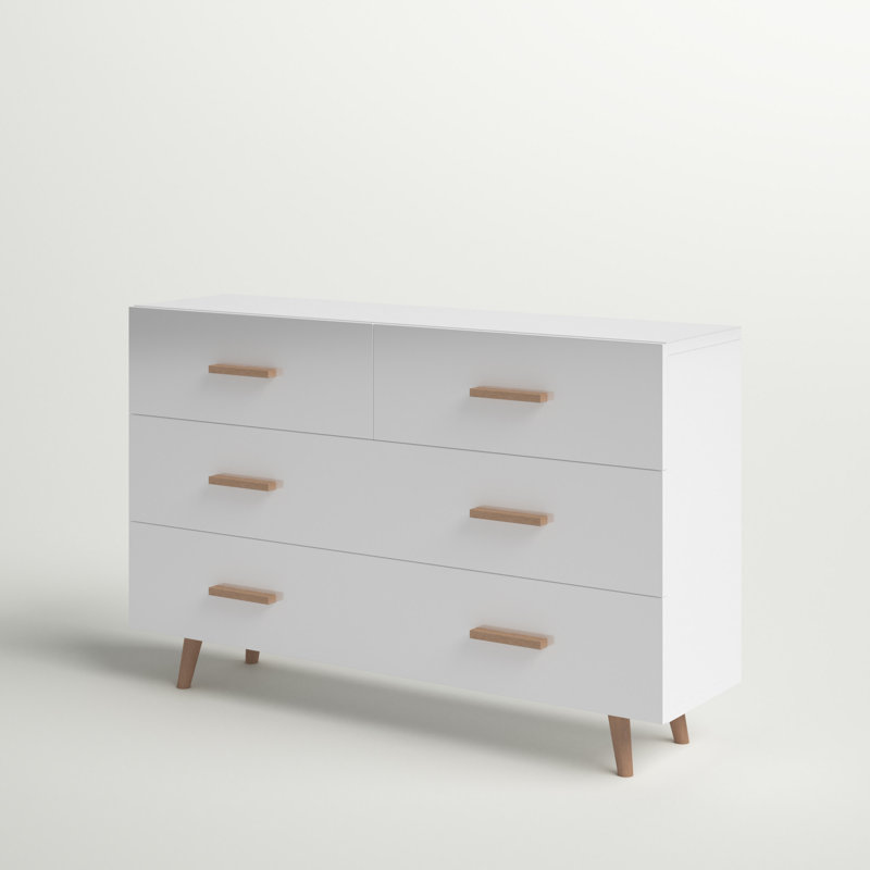 Katelin 4 Drawer 125Cm W Solid Wood Chest Of Drawers, White Matte/White Gloss