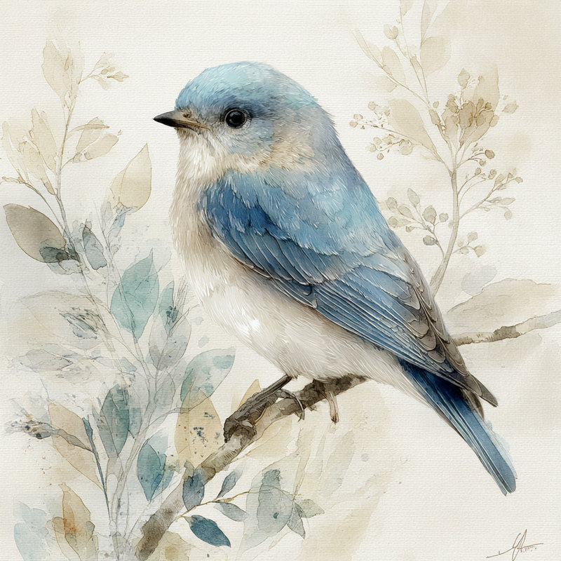 Bluebird Reflections - Contemplative Bird Art, 12" H x 12" W