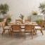 Ensemble de salle à manger d'extérieur 7 pièces en bois d'acacia massif avec table extensible finition teck et 6 chaises beiges rembourrées, idéal pour les repas sur la terrasse, dans le jardin, la cour, le patio, la pelouse et au bord de la piscine.