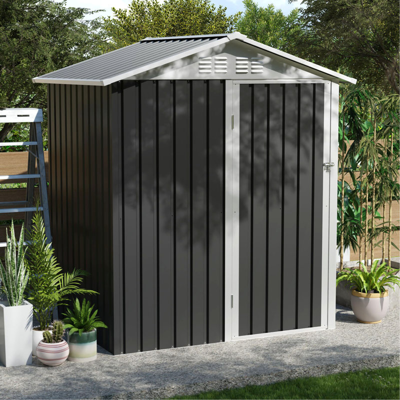 5.4X4.27 Ft Outdoor Metal Shed With Hinge Door, High - Quality Galvanized Steel, Long Lasting, Smooth Opening, For Lawn And Bike Door Spaces, Color Term Performance, Patio