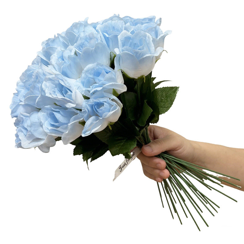 36 pièces Bouquet de fleurs artificielles roses en soie pour décoration de fête de mariage 35 x 5 cm, Bleu clair