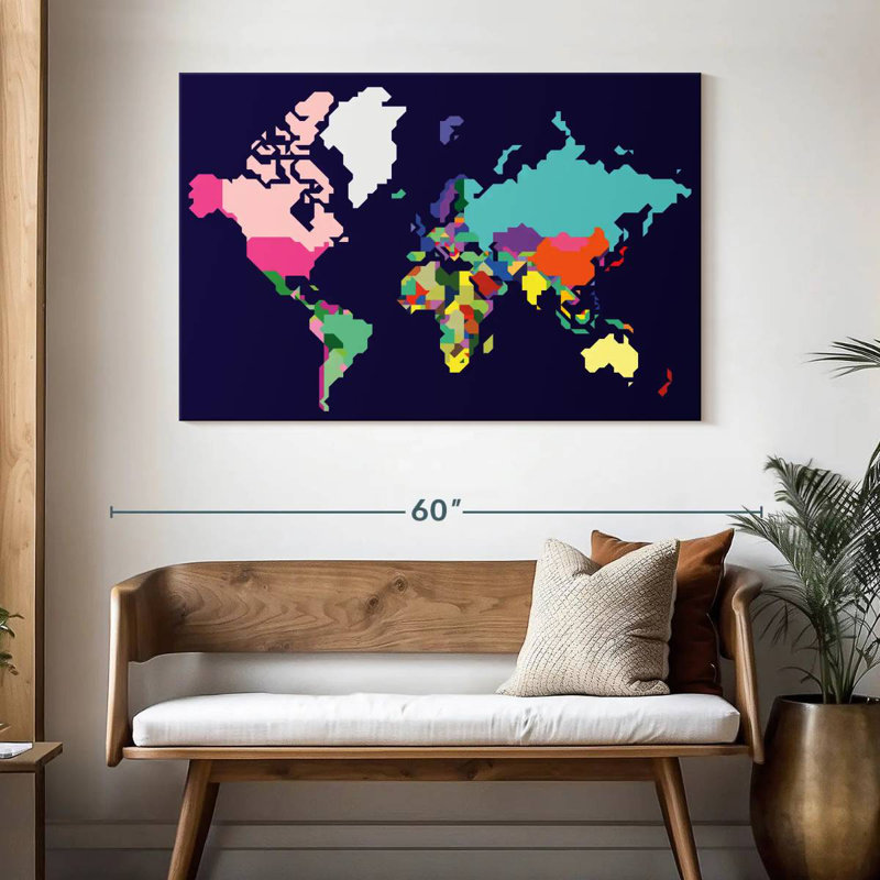 Carte du monde pastel Aliaz, H 32 po x l 48 po