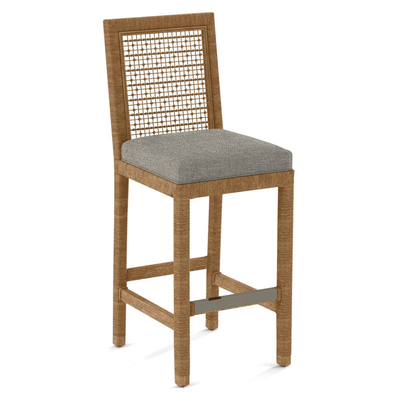 Pine Isle Bar Stool, Sunbrella Beige Pinstripe; 6205-74, Honey