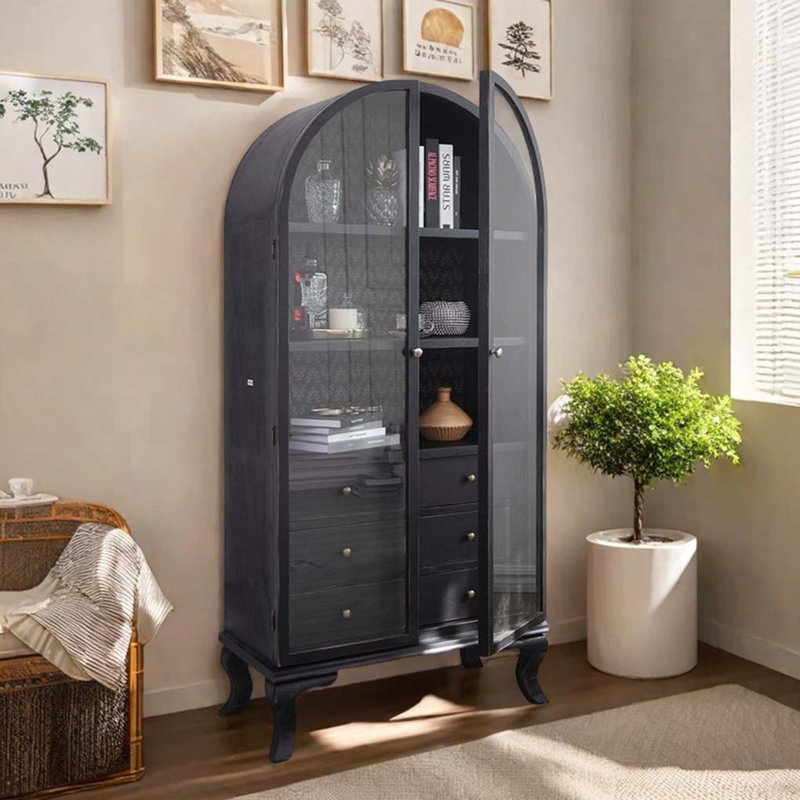 Black Solid Wood China Cabinet Display Cabinet