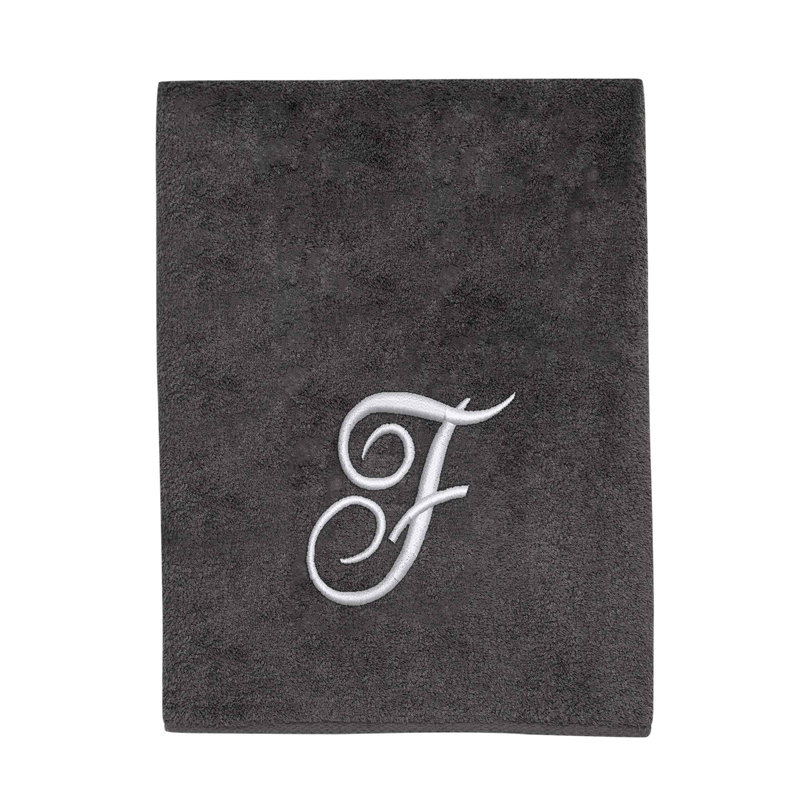 Winston Porter Granite/Silver Script Monogram Bath Towel Letter F