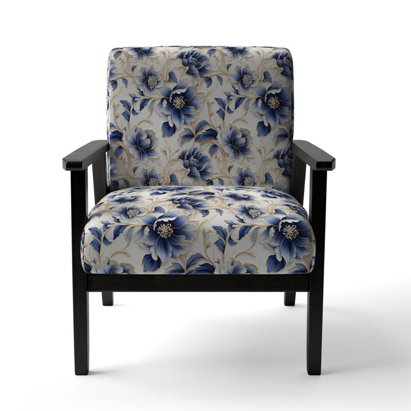 Chaise d'appoint florale Cobalt, Motif victorien filigrane bleu cobalt I