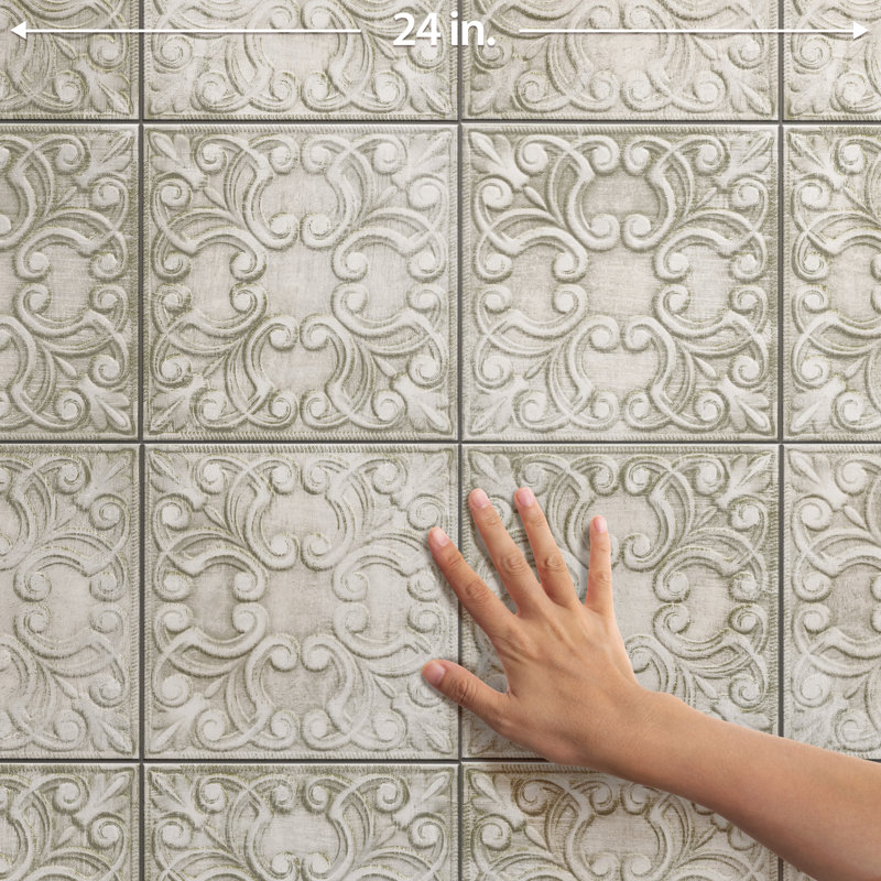 Victorian Tin 17-3/8 in. x 17-3/8 in. Porcelain Wall Tile, Beige