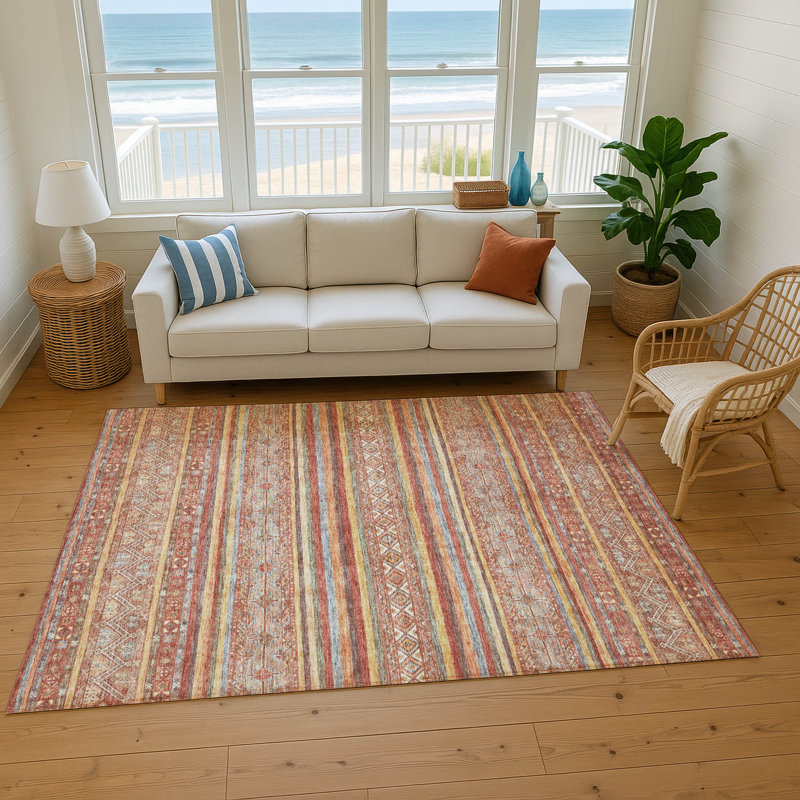 Premium Machine Washable Lampkins AMF1644 Stripes Rug, Rectangle 8' x 10'