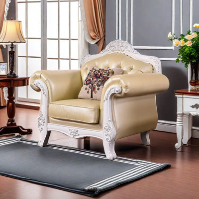 Fauteuil en cuir véritable touffeté de 47,2 po de large Siegbald