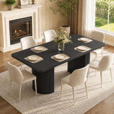 63 Inch Dining Table Set For 6, Kitchen Table With Thick Tabletop, Wood Strip Base And Wider Legs, Large Rectangular Table For Kitchen and Dining Room