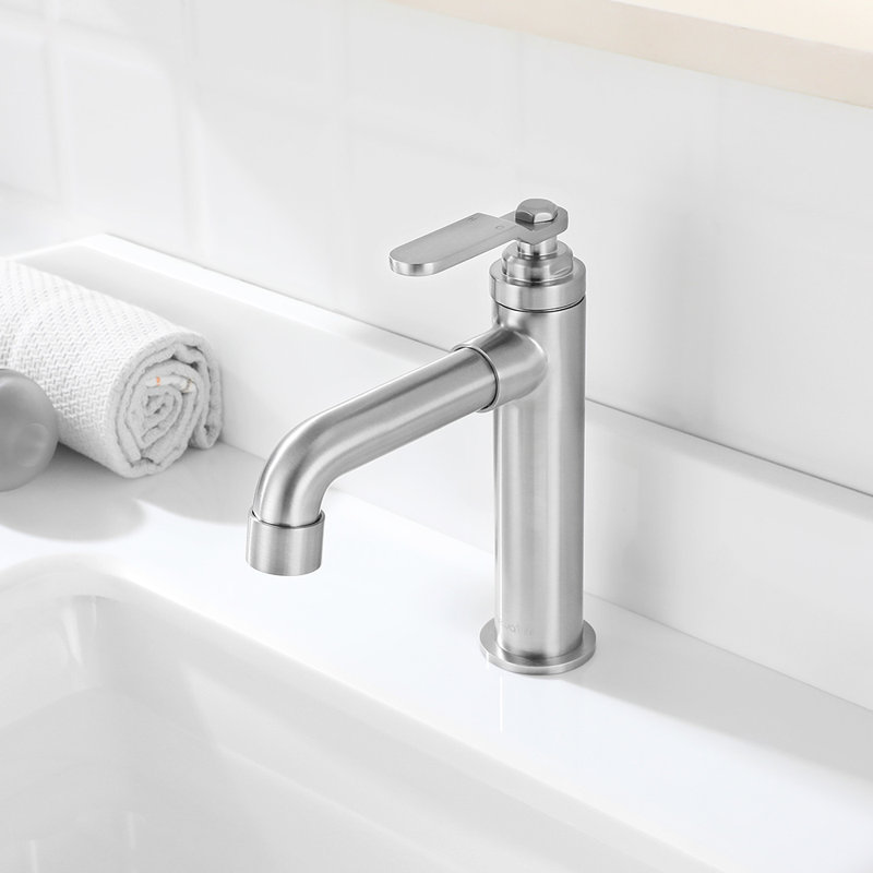 Robinet de salle de bains monotrou avec ensemble de drainage, Nickel brossé
