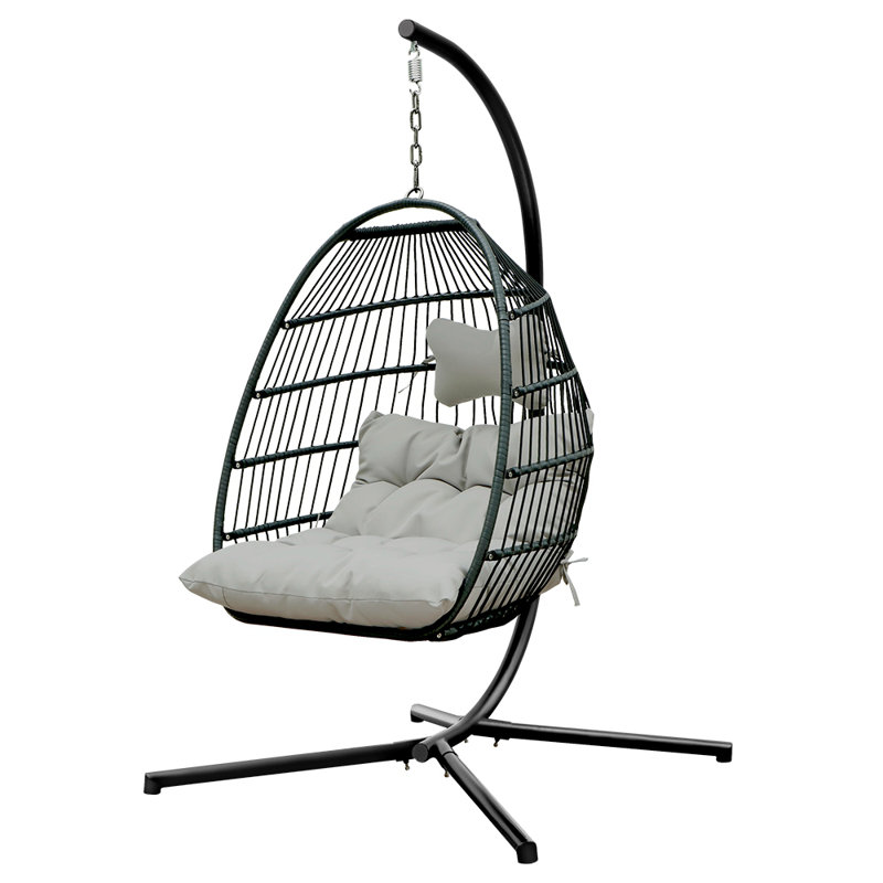 Fauteuil œuf suspendu en rotin Four Corners, Gris clair