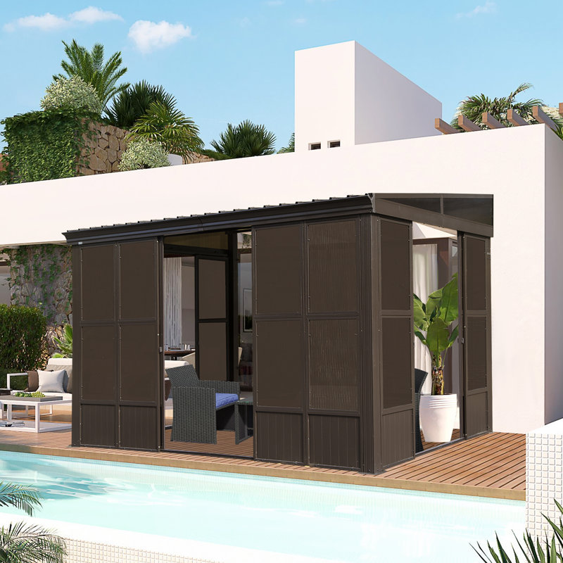 12 Ft. W x 8 Ft. D Aluminum Patio Gazebo Wall-Mounted Solarium