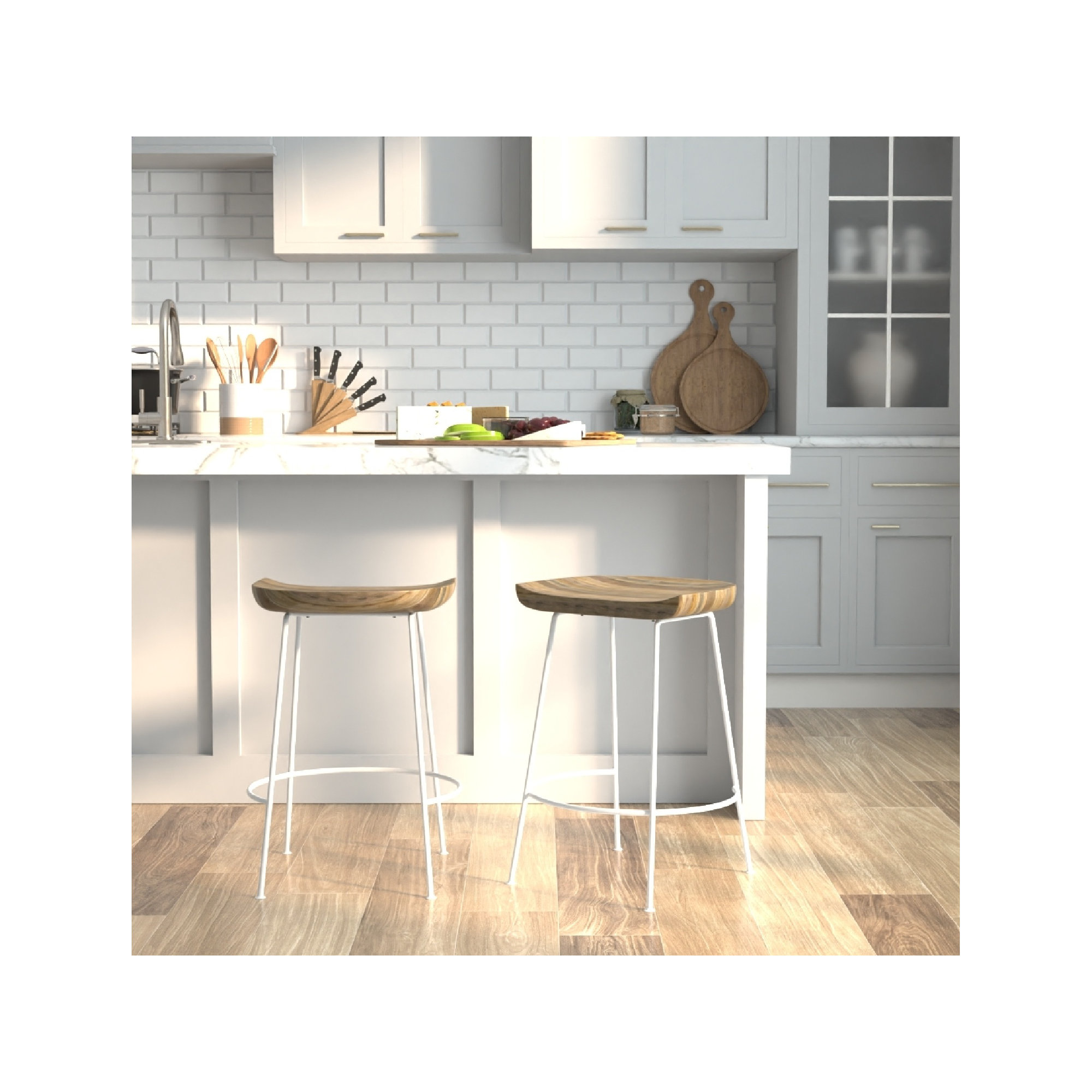 Samanthia Solid Wood Bar and Counter Stool, Counter Stool (24.5" Seat Height), Natural/White