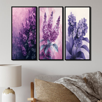 Lilas ombres en monochrome minimalisme I - ensemble de 3 décorations murales lilas