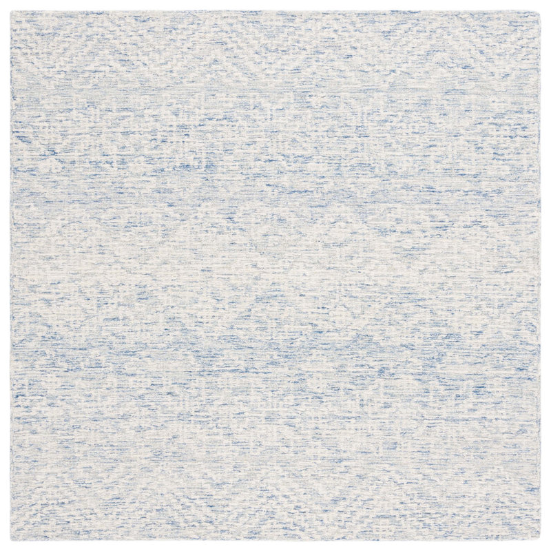 Bathsheb Hand Tufted Wool/Cotton with Cotton Backing Geometric Rug in Blue/Ivory, Square 6'