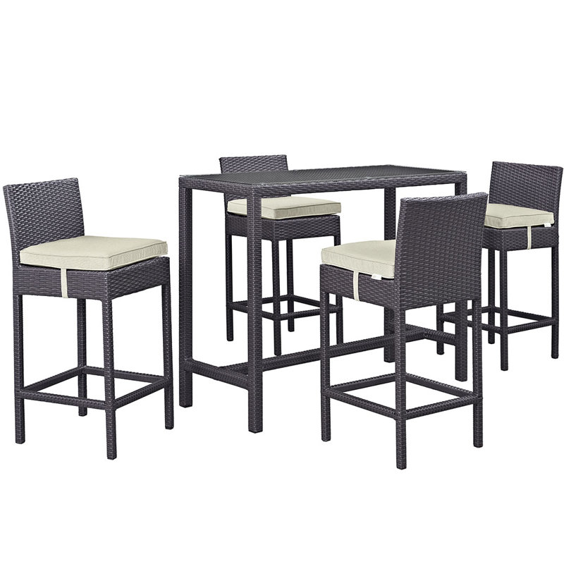 Convene Wicker Rattan 5-Piece Outdoor Patio Pub Bistro Set, Beige