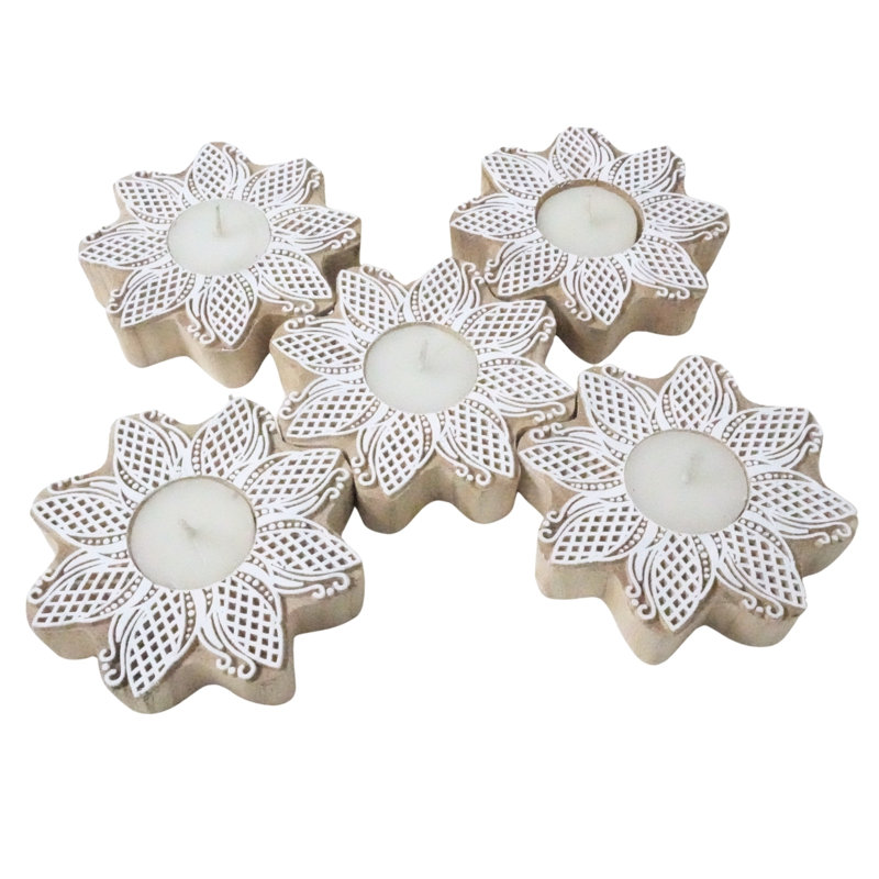  Vintage Style Wooden Candle Holder Handcrafted Block Design with Smooth Wood Stain-(Pack Of 2), 2