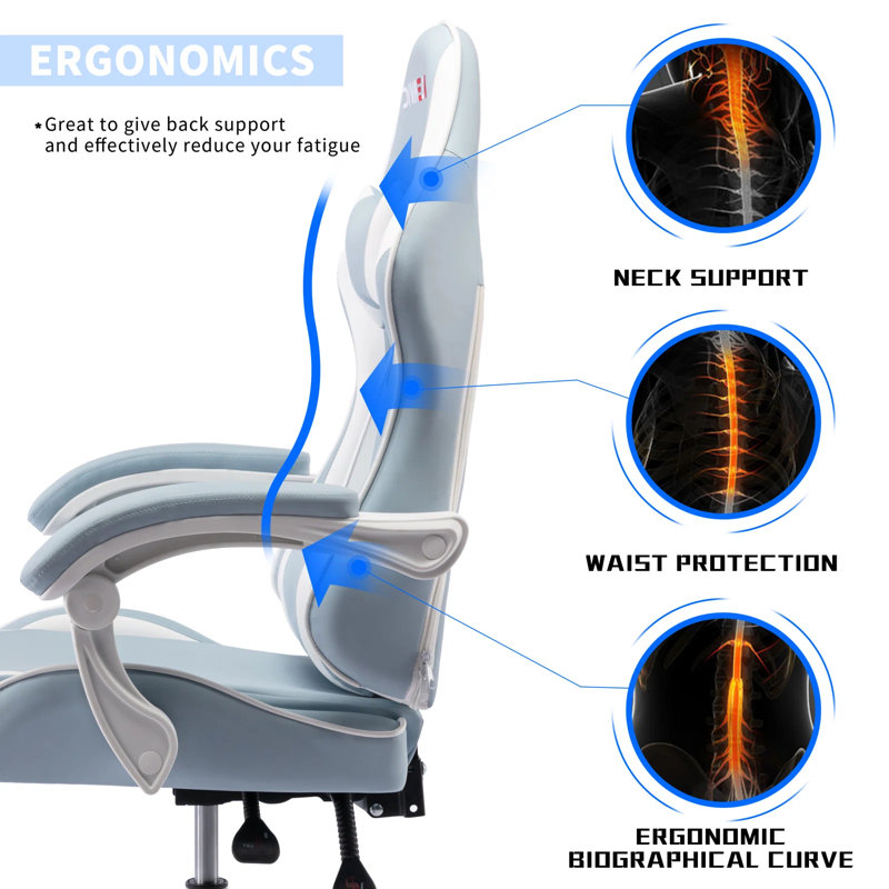 Gaming Chair, Gamer Chair Racing Style Game for Adults Teens, Ergonomic PC with Lumbar Support, 300lbs, Light Blue/White