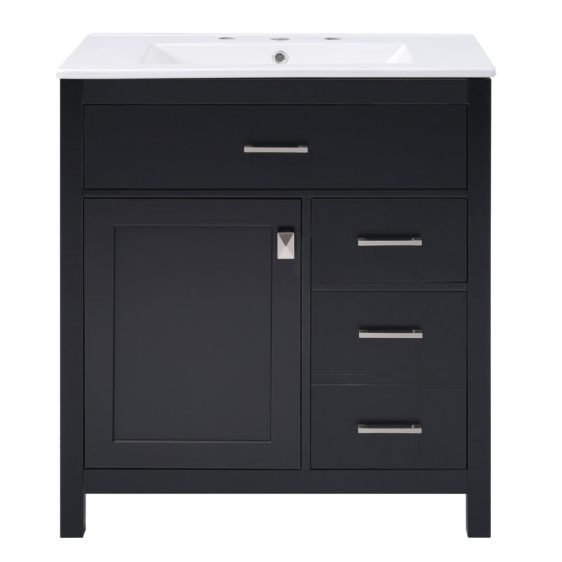 Meuble-lavabo noir de 30 pouces avec lavabo en céramique et beaucoup de rangement - le choix idéal pour les petites salles de bain