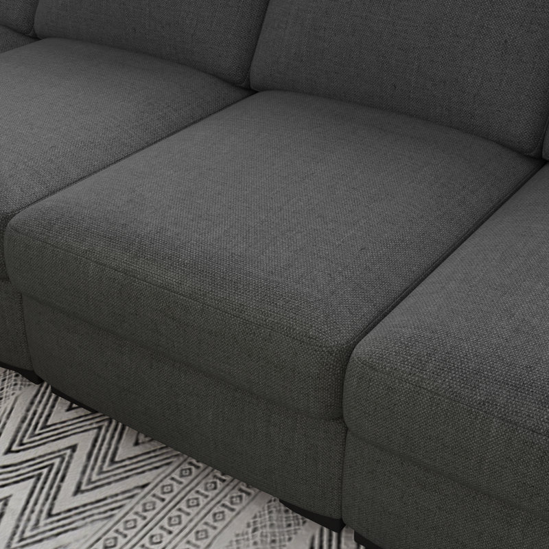 Canapé modulaire rembourré 5 pièces avec repose-pieds, Mélange de lin noir