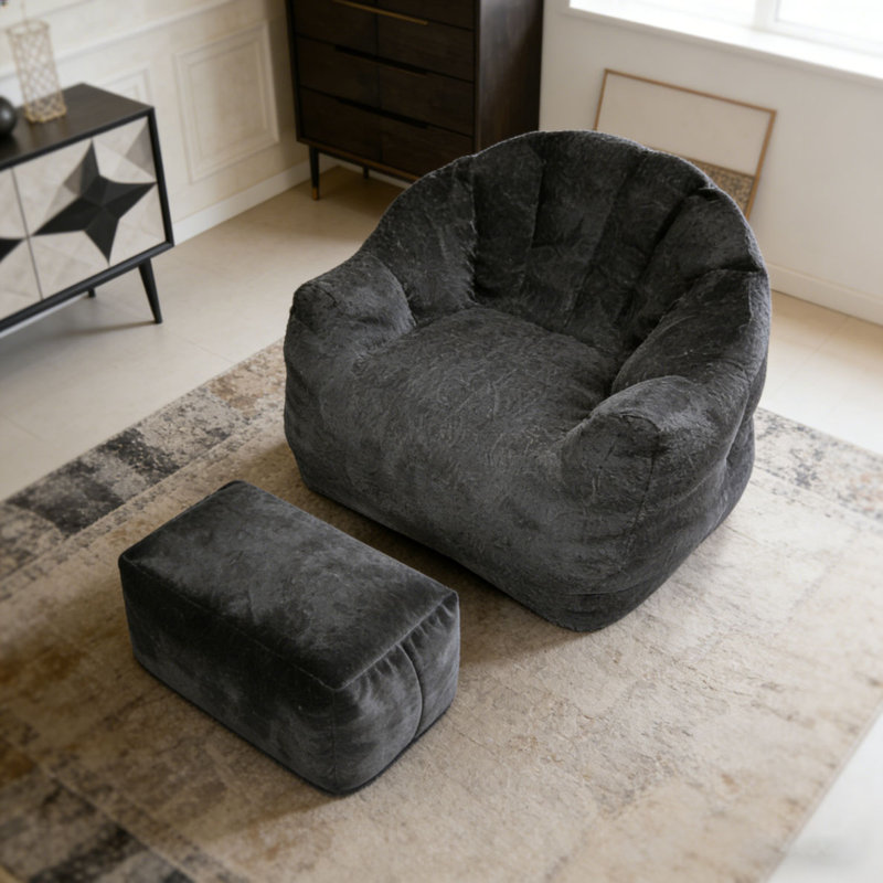 Fauteuil à billes avec mousse haute densité, fauteuil confortable, Noir