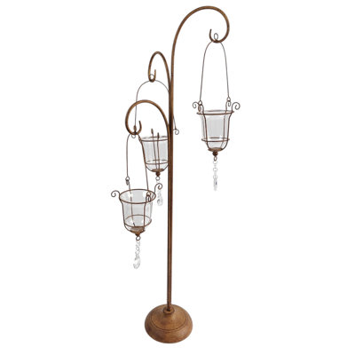 Rustic Metal Floor Lantern 2 Tier Stand - Hand Finished Indoor Outdoor Decorative Lantern for Patio Garden & Living Room