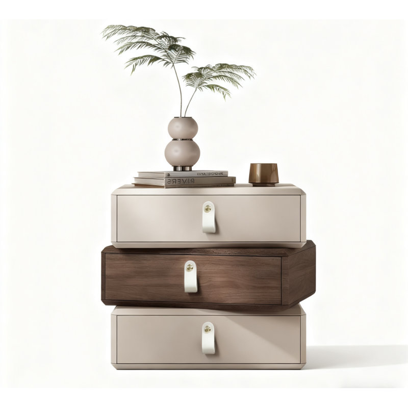 Table de chevet rembourrée en similicuir de luxe de style italien - Trois tiroirs de rangement, armoire pour la chambre à coucher, salon, table de bout, espace spacieux