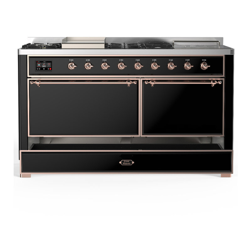 Majestic III Series 60 Inch Dual Fuel Range with 7 Sealed Burners, Griddle, Frenchtop in Antique White (Natural Gas, Copper Trim)